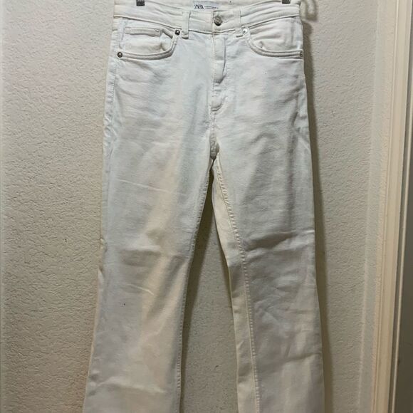 ZW COLLECTION HIGH WAIST CROPPED BOOTCUT JEANS Frayed Hem - Picture 4 of 10